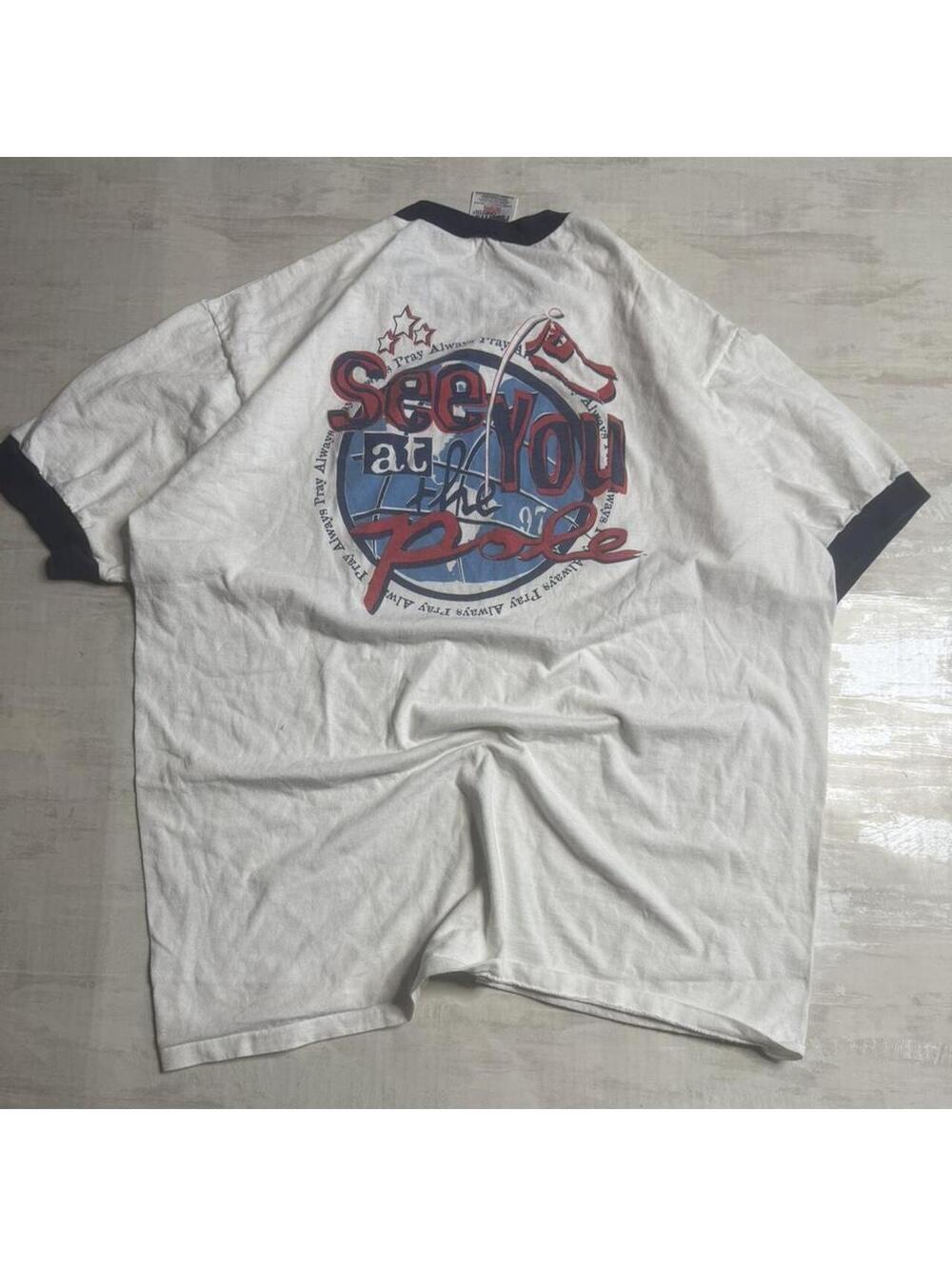 90s white and navy graphic tee shirt tee Size XL
